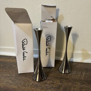 Pair of Crate and Barrel Arden Stainless Steel Candlesticks Robert Welch